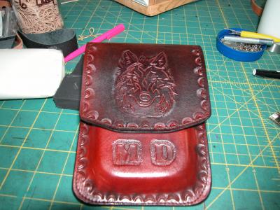 Closed, Cell Phone Holster, Ox Blood Colour, Custom, Full Grain Leather, Hand tooled, Hand made in the Okanagan, Oliver, B.C., Canada.