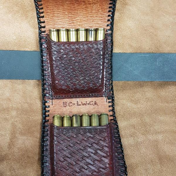 Cartridge Holder For Belt Or Strap, Custom, Full Grain Leather, Hand tooled, Hand Made in the Okanagan, Oliver, B.C., Canada.