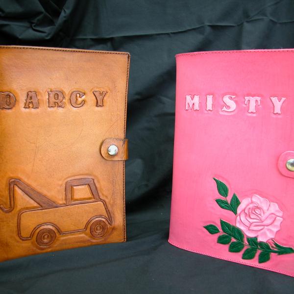 Custom Tooled book covers for Dairy, Log, Bibles, Full Grain Leather, Hand tooled, Hand made in the Okanagan, Oliver, B.C., Canada.