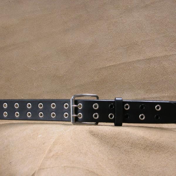 Belt 1 1/2" with eyelets, black colour, fits waist 28" to 32",double prong roller buckle, Custom, Full Grain Leather, Hand tooled, Hand made in the Okanagan, Oliver, B.C., Canada.