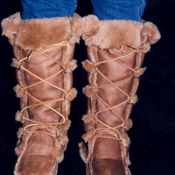 Fitted Sheep Skin Mukluks, Full Grain Leather, Hand tooled, Hand made in the Okanagan, Oliver, B.C., Canada
