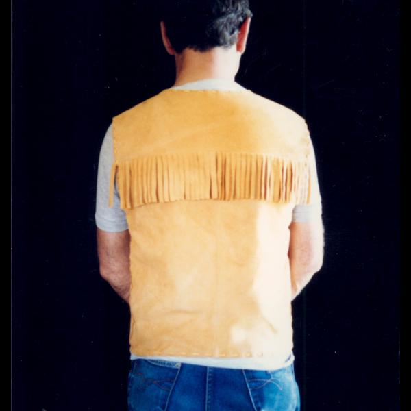 Vest made with deer skin and fringe trim, Custom, Full Grain Leather, Hand tooled, Hand made in the Okanagan, Oliver, B.C., Canada.