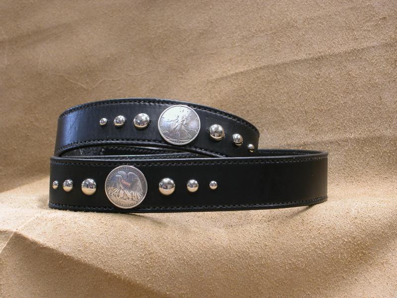 Belt 1 1/2",Studded, Midnight Black Colour, Adjustable, Custom, Full Grain Leather, Hand tooled, Hand Made in the Okanagan, Oliver, B.C., Canada.