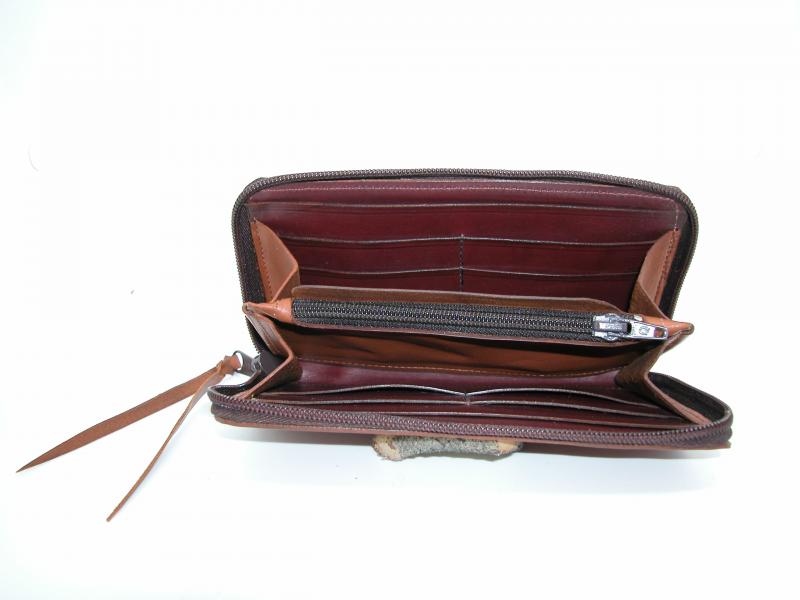Wallet Zipper Clutch Style, Russet Colour, Custom, Full Grain Leather, Hand tooled, Hand Made in the Okanagan, Oliver, B.C., Canada.